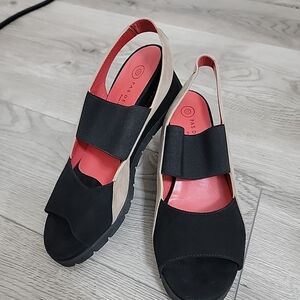 Pas De Rouge Wedge 2.5in Heels Camoscio Dover Size 39 Black&Beige Suede Leather